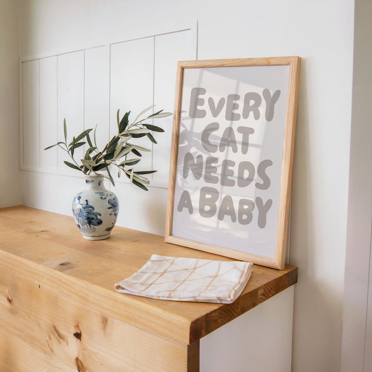 Every Cat Needs a Baby Print, Funny Cat Lover Poster, Retro Nursery Wall Art, Cute Playroom Typography Decor, Whimsical Baby Reveal Quote