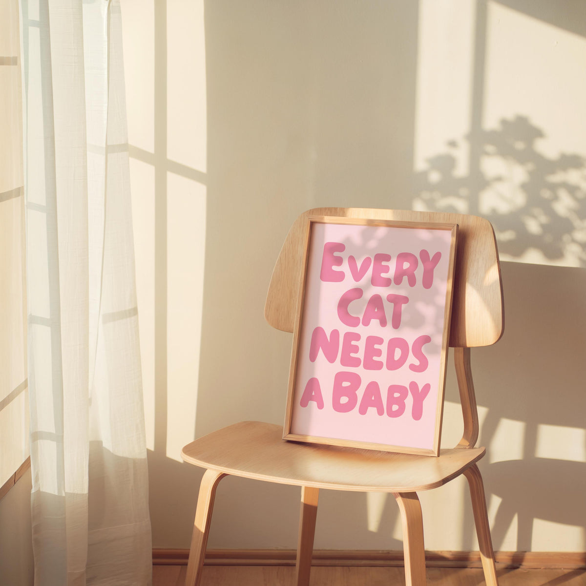 Every Cat Needs a Baby Print, Funny Cat Lover Poster, Retro Nursery Wall Art, Cute Playroom Typography Decor, Whimsical Baby Reveal Quote