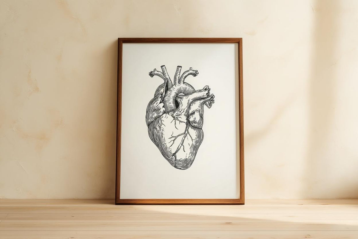 Anatomical Heart Line Art Print, Medical Office Decor, Minimalist Doctor Illustration