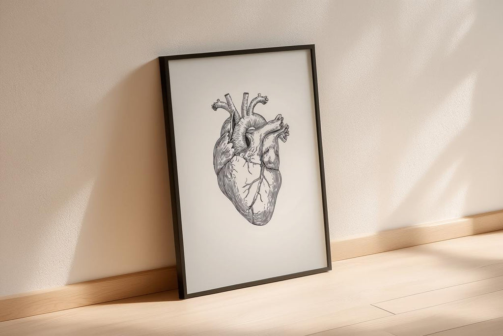 Anatomical Heart Line Art Print, Medical Office Decor, Minimalist Doctor Illustration