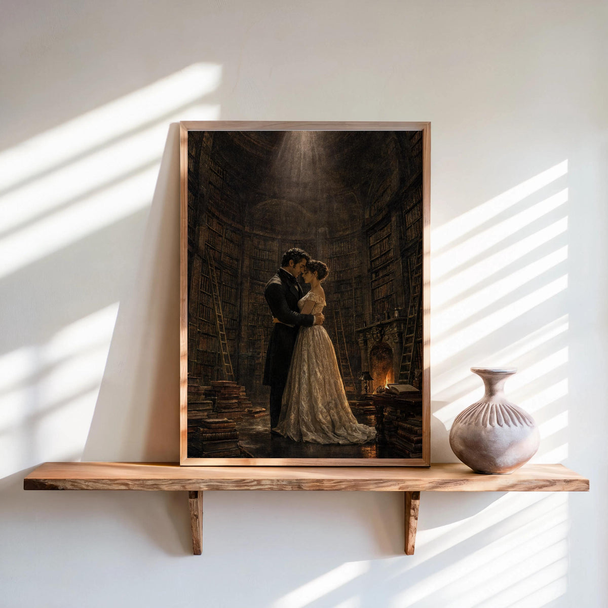 Gothic Romance Art Print, Dark Academia Library Poster, Victorian Couple Painting, Moody Reading Room Decor, Romantic Book Lover Gift