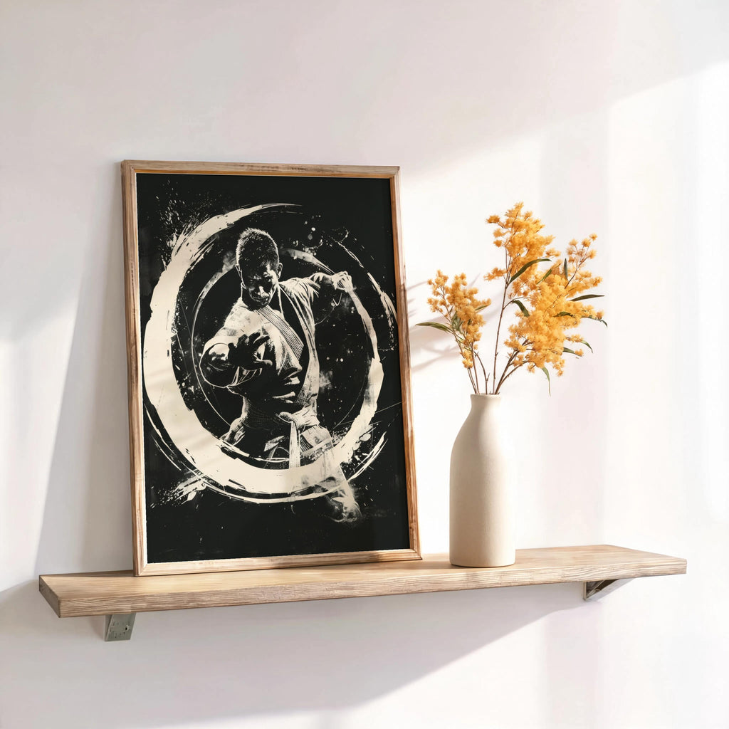 Martial Arts Wall Art, Kung Fu Portrait, Masculine Print, Dojo Room Decor, Zen Circle Poster, Man Cave Artwork, BJJ Gi Graphic Sketch,