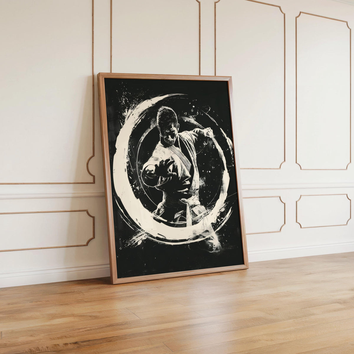 Martial Arts Wall Art, Kung Fu Portrait, Masculine Print, Dojo Room Decor, Zen Circle Poster, Man Cave Artwork, BJJ Gi Graphic Sketch,