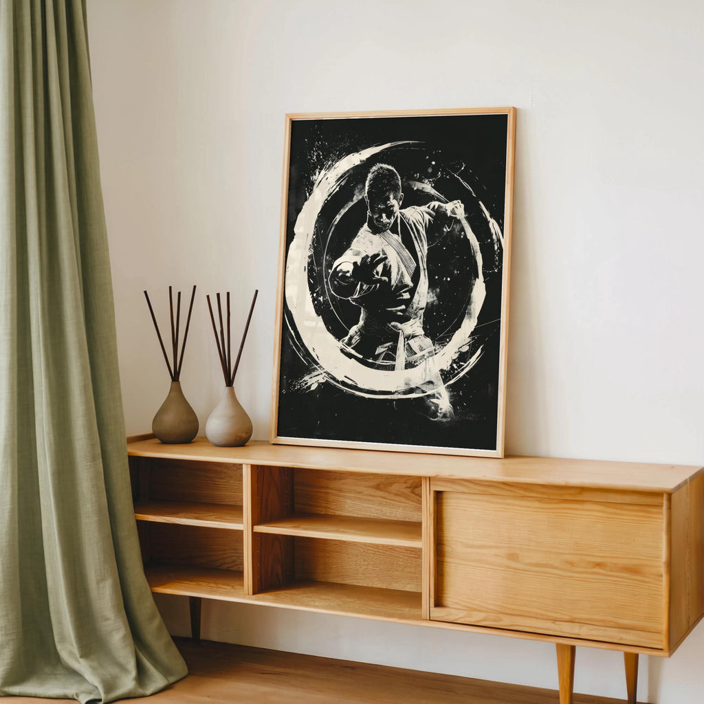 Martial Arts Wall Art, Kung Fu Portrait, Masculine Print, Dojo Room Decor, Zen Circle Poster, Man Cave Artwork, BJJ Gi Graphic Sketch,