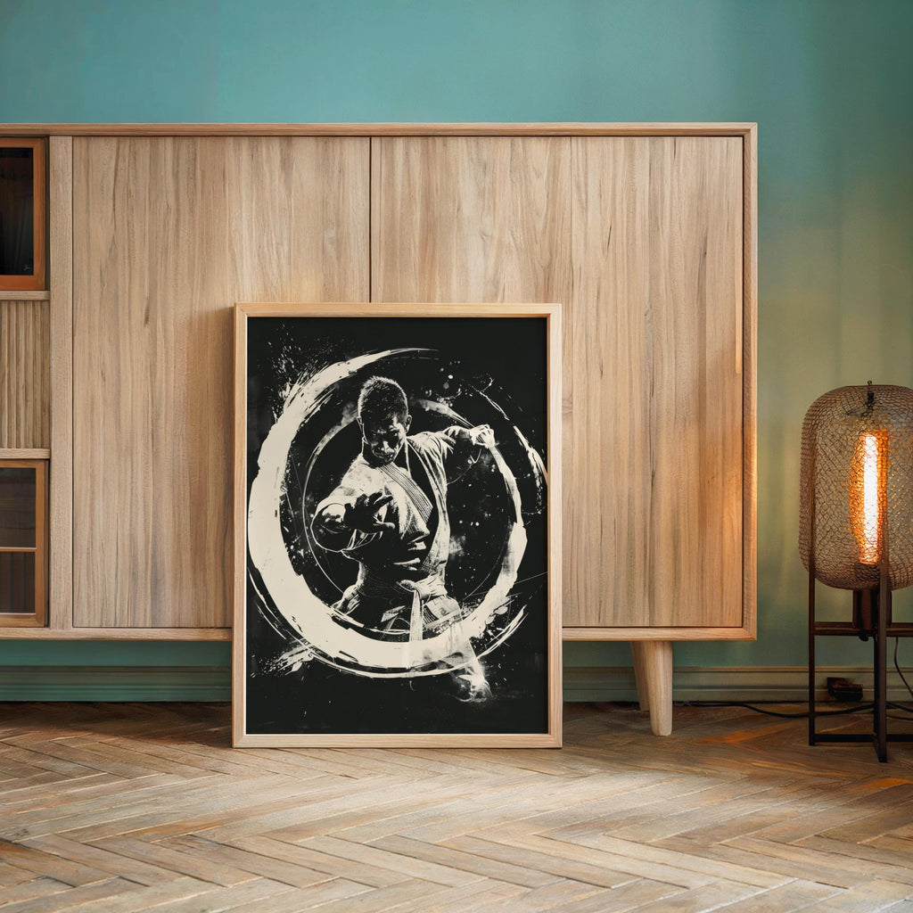 Martial Arts Wall Art, Kung Fu Portrait, Masculine Print, Dojo Room Decor, Zen Circle Poster, Man Cave Artwork, BJJ Gi Graphic Sketch,