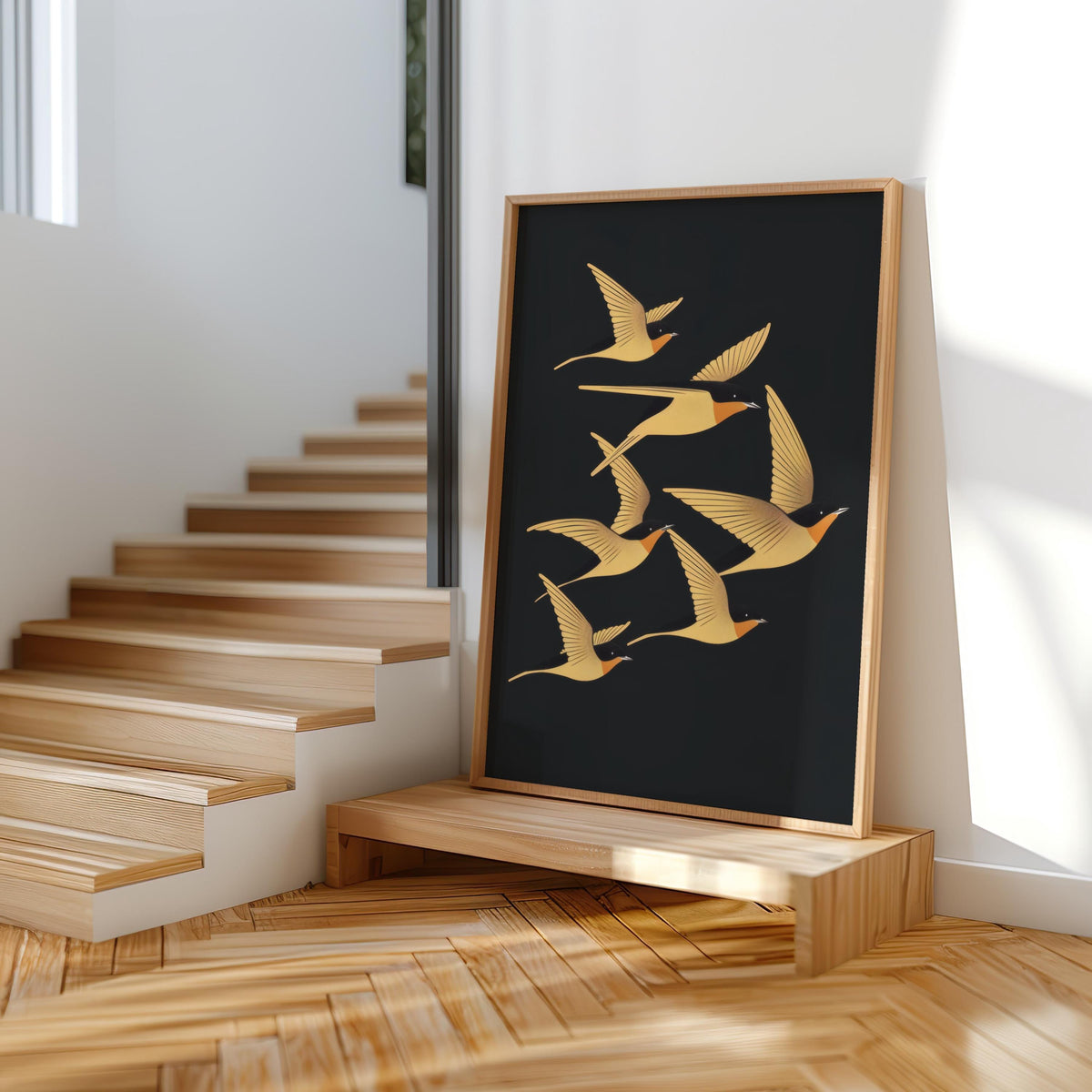 Swallow Bird Wall Art, Art Deco Inspired Flying Birds Print, Vintage Style Nature Poster, Elegant Living Room Decor, Bird Lover Gift