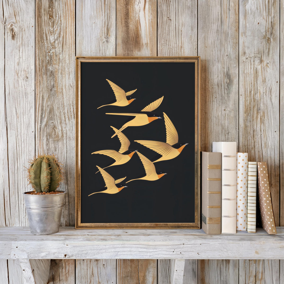 Swallow Bird Wall Art, Art Deco Inspired Flying Birds Print, Vintage Style Nature Poster, Elegant Living Room Decor, Bird Lover Gift