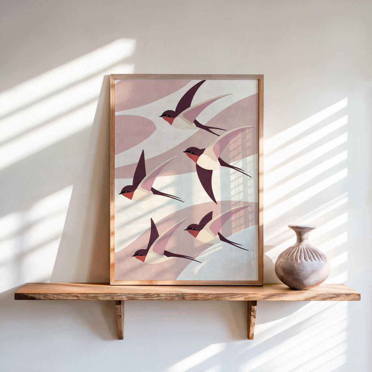 Japandi Swallow Print, Multiple Colors Mid Century Flying Birds Wall Art, Japanese Abstract Wabi Sabi Decor, Modern Boho Graphic Poster