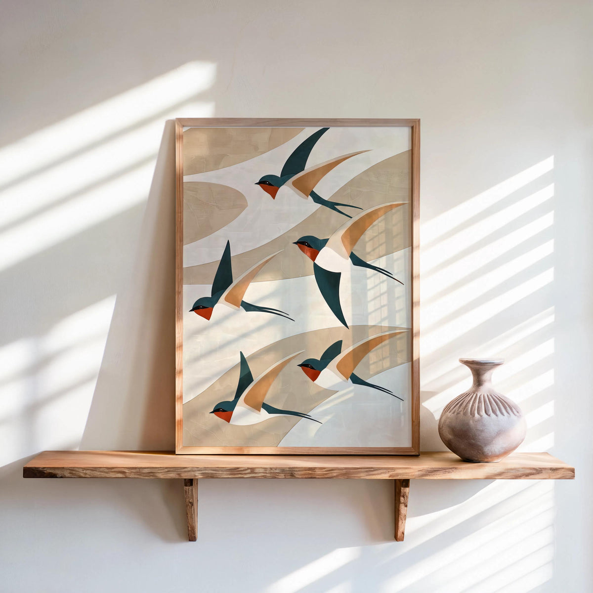 Japandi Swallow Print, Multiple Colors Mid Century Flying Birds Wall Art, Japanese Abstract Wabi Sabi Decor, Modern Boho Graphic Poster
