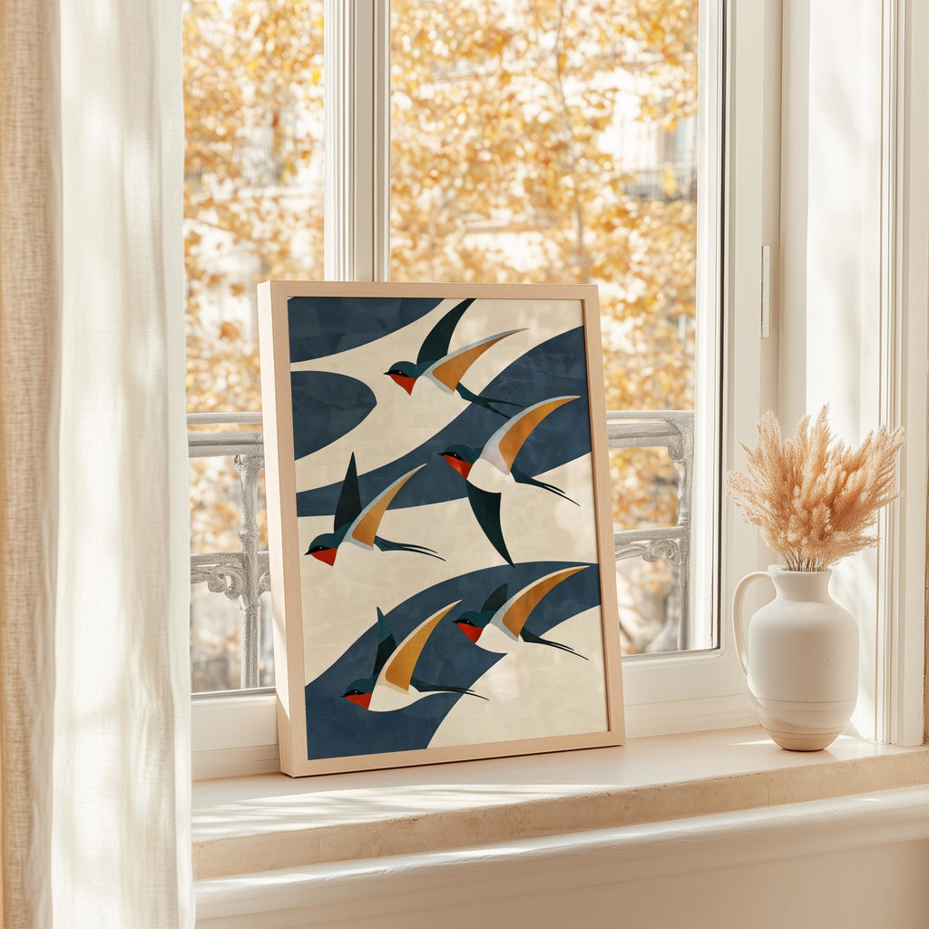 Japandi Swallow Print, Multiple Colors Mid Century Flying Birds Wall Art, Japanese Abstract Wabi Sabi Decor, Modern Boho Graphic Poster