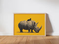 Rhino & Black Cat Wall Art, Funny Rhinoceros Poster, Quirky Animal Print, Bold Whimsical Wildlife Decor