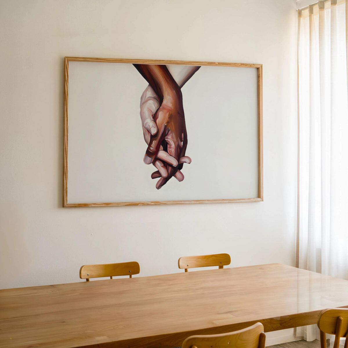 Interracial art love print - black and white biracial couple holding hands - Oil painting poster