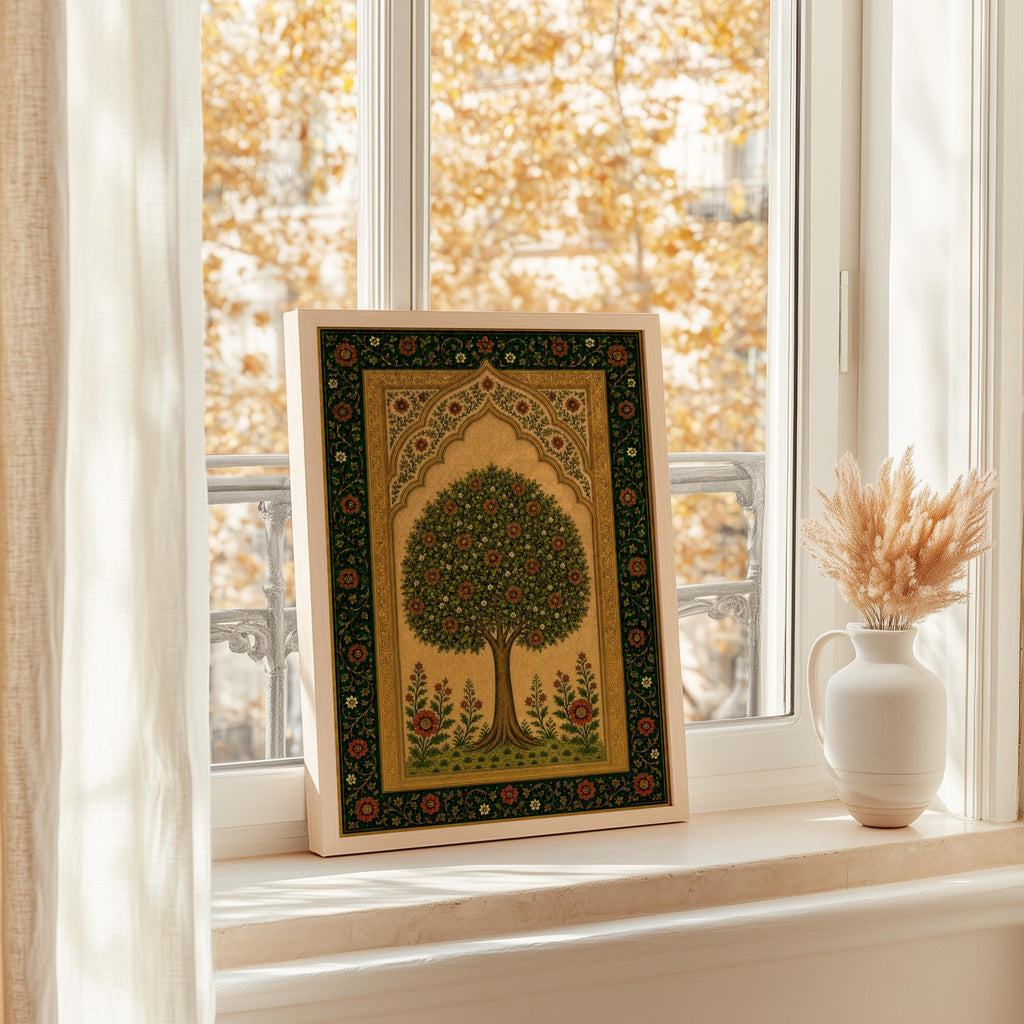 Arab Tree of Life Wall Art, Persian Floral Print, Islamic Geometrical Pattern, Middle Eastern Paradise Garden Decor, Botanical Olive Poster