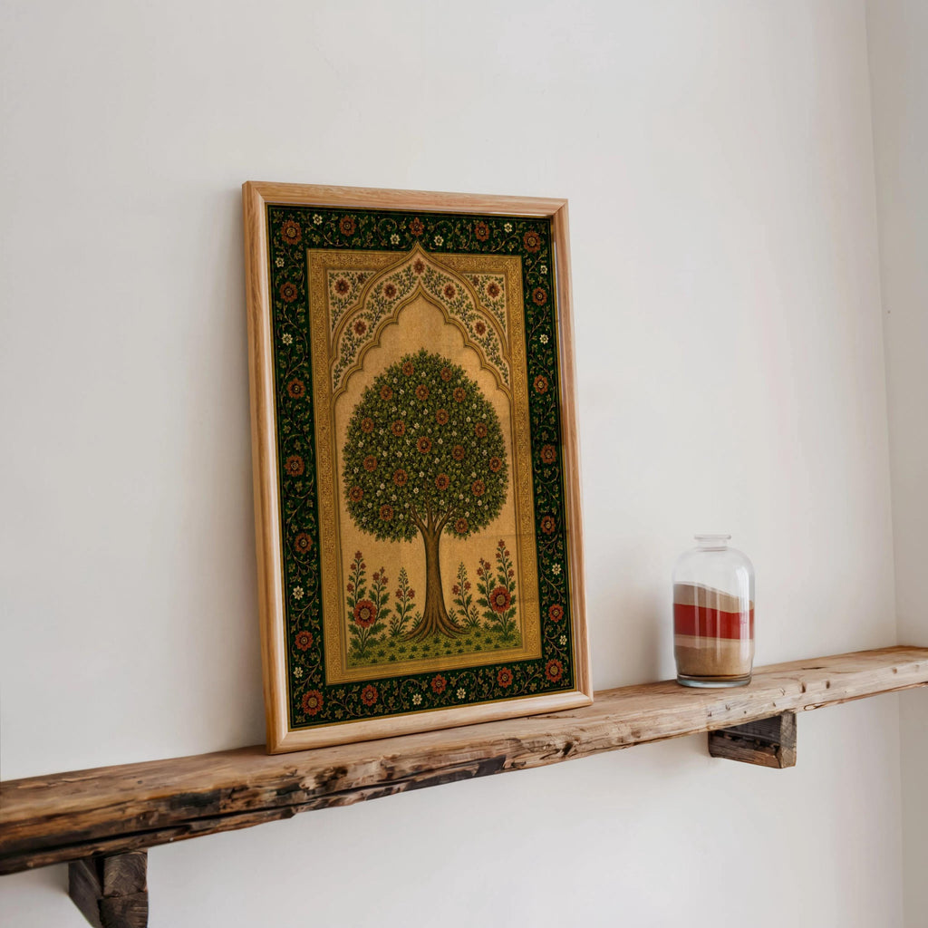Arab Tree of Life Wall Art, Persian Floral Print, Islamic Geometrical Pattern, Middle Eastern Paradise Garden Decor, Botanical Olive Poster