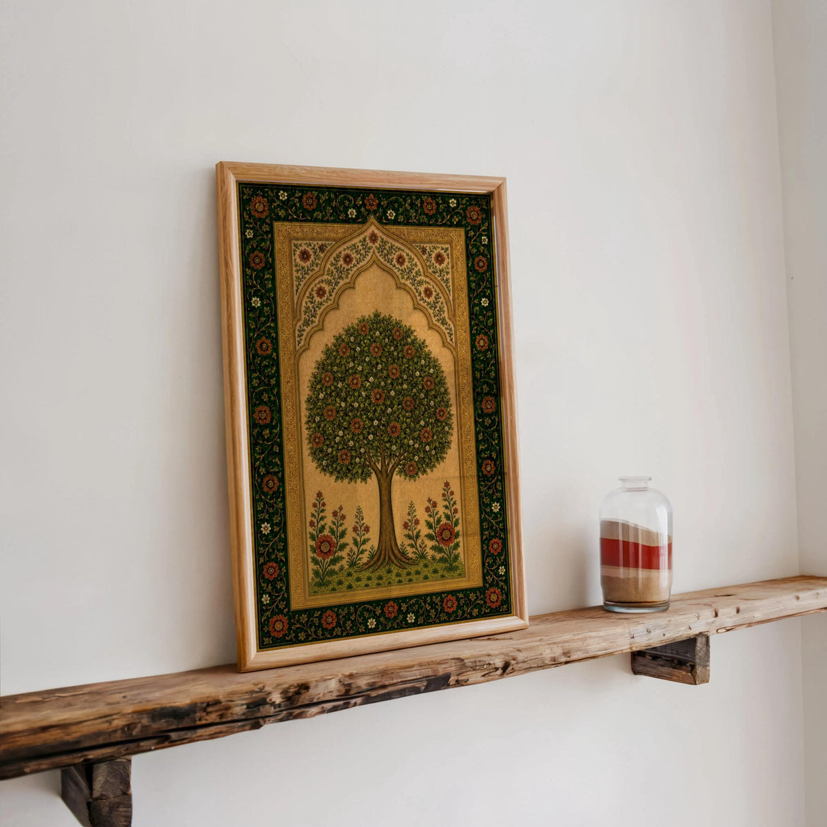 Arab Tree of Life Wall Art, Persian Floral Print, Islamic Geometrical Pattern, Middle Eastern Paradise Garden Decor, Botanical Olive Poster