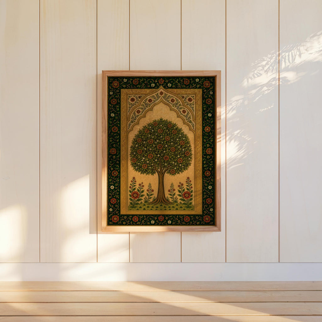 Arab Tree of Life Wall Art, Persian Floral Print, Islamic Geometrical Pattern, Middle Eastern Paradise Garden Decor, Botanical Olive Poster