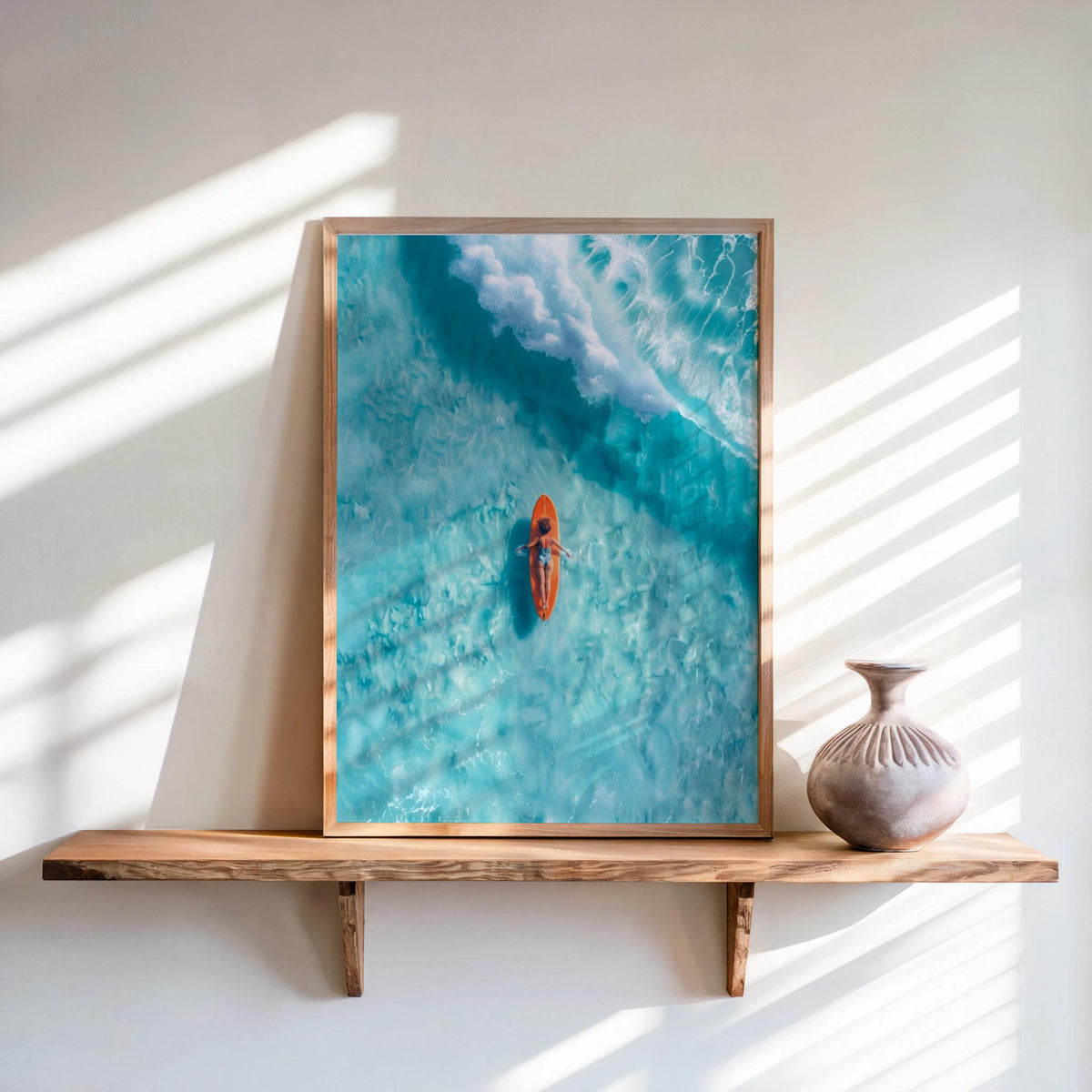 Surfer Art Set of 2: Aerial Beach Surfboard Couple Ocean Print, Coastal Living Wall Decor, Modern Minimalist Girl & Boy Summer Poster
