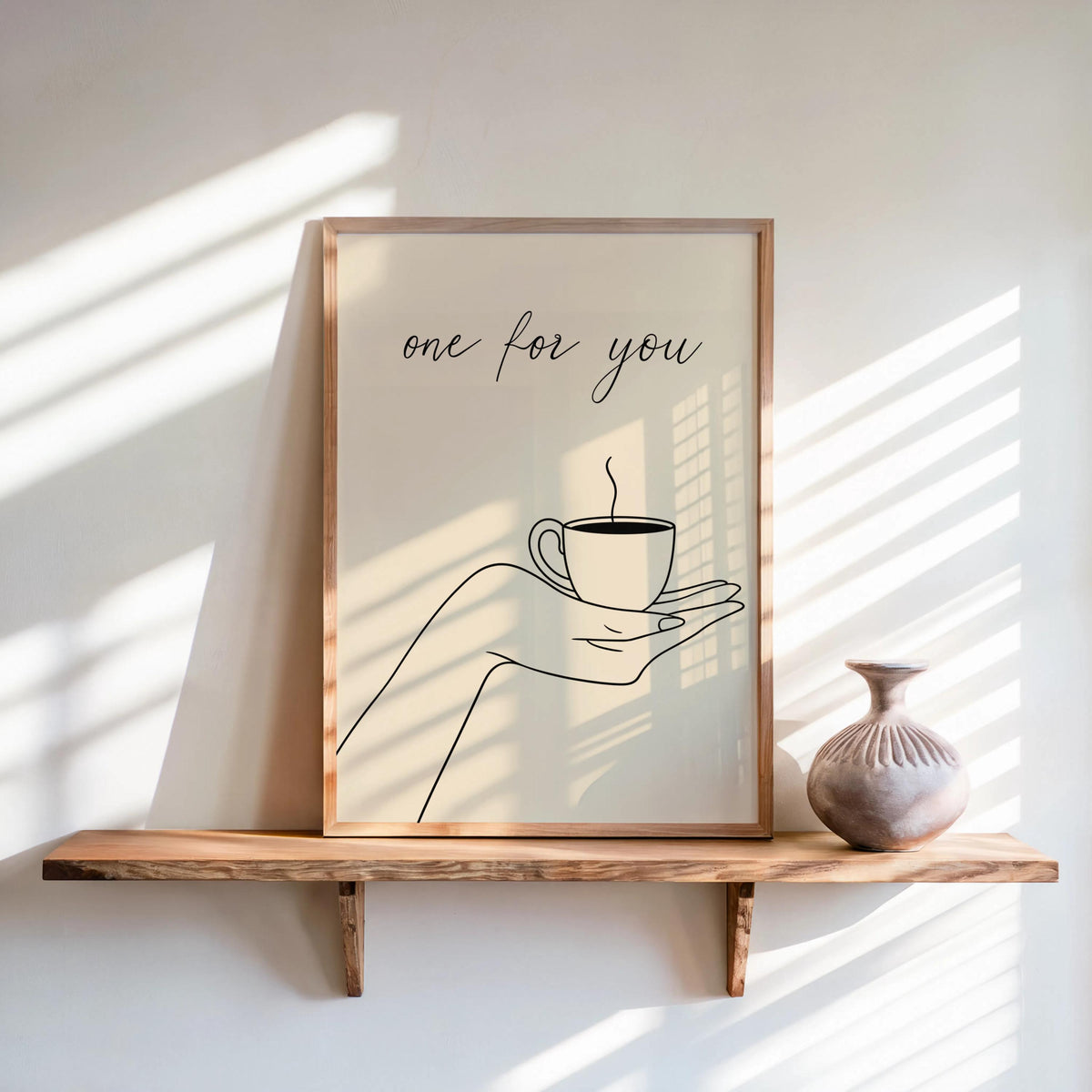 Cofee Art Print Set of 2, Minimalist Tea & Coffee Lover Poster, Kitchen Cafe Line Drawing Decor, One for You, One for Me Espresso Couple