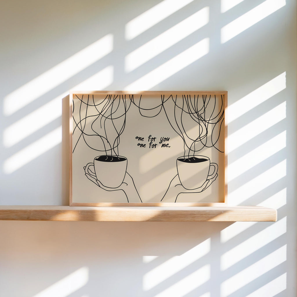 Coffee Quote Wall Art, Minimalist Line Art Print, Coffee Bar Kitchen Decor, One for You One for Me Poster