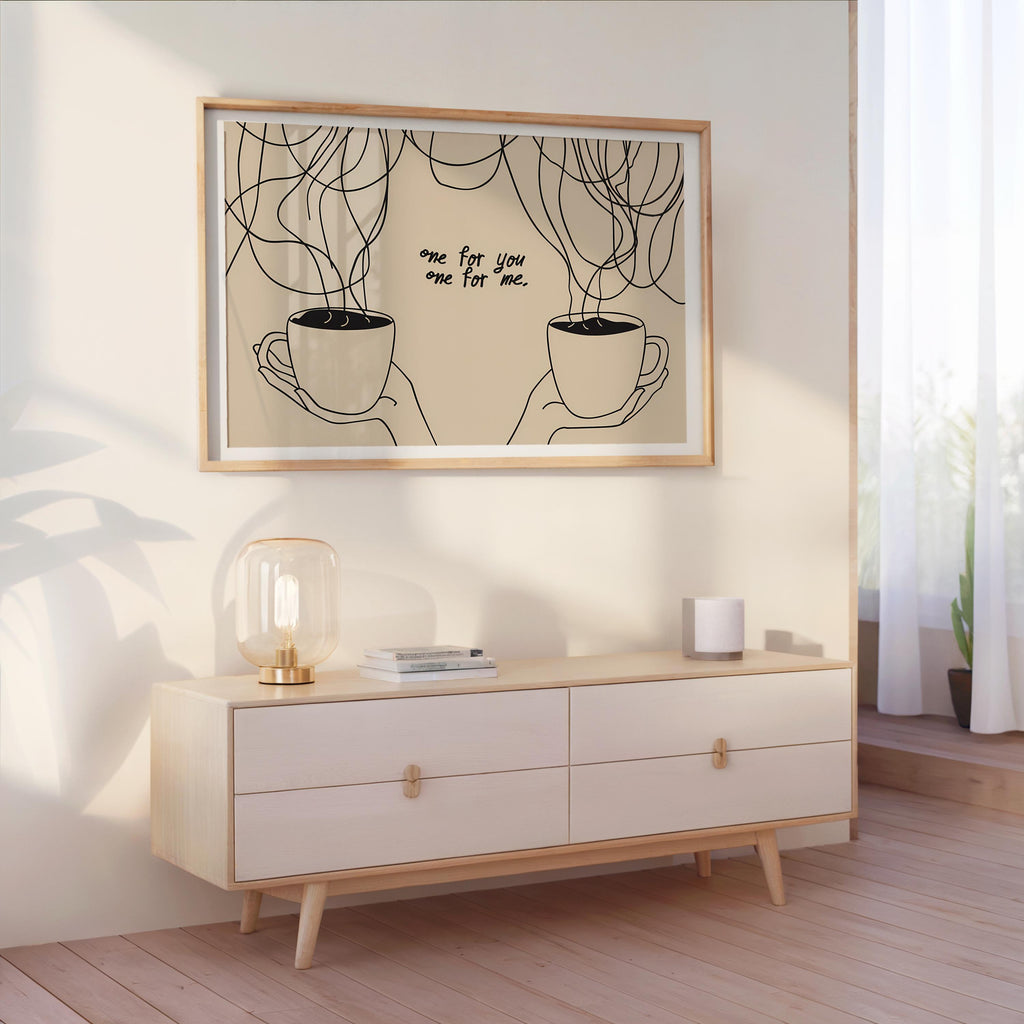 Coffee Quote Wall Art, Minimalist Line Art Print, Coffee Bar Kitchen Decor, One for You One for Me Poster