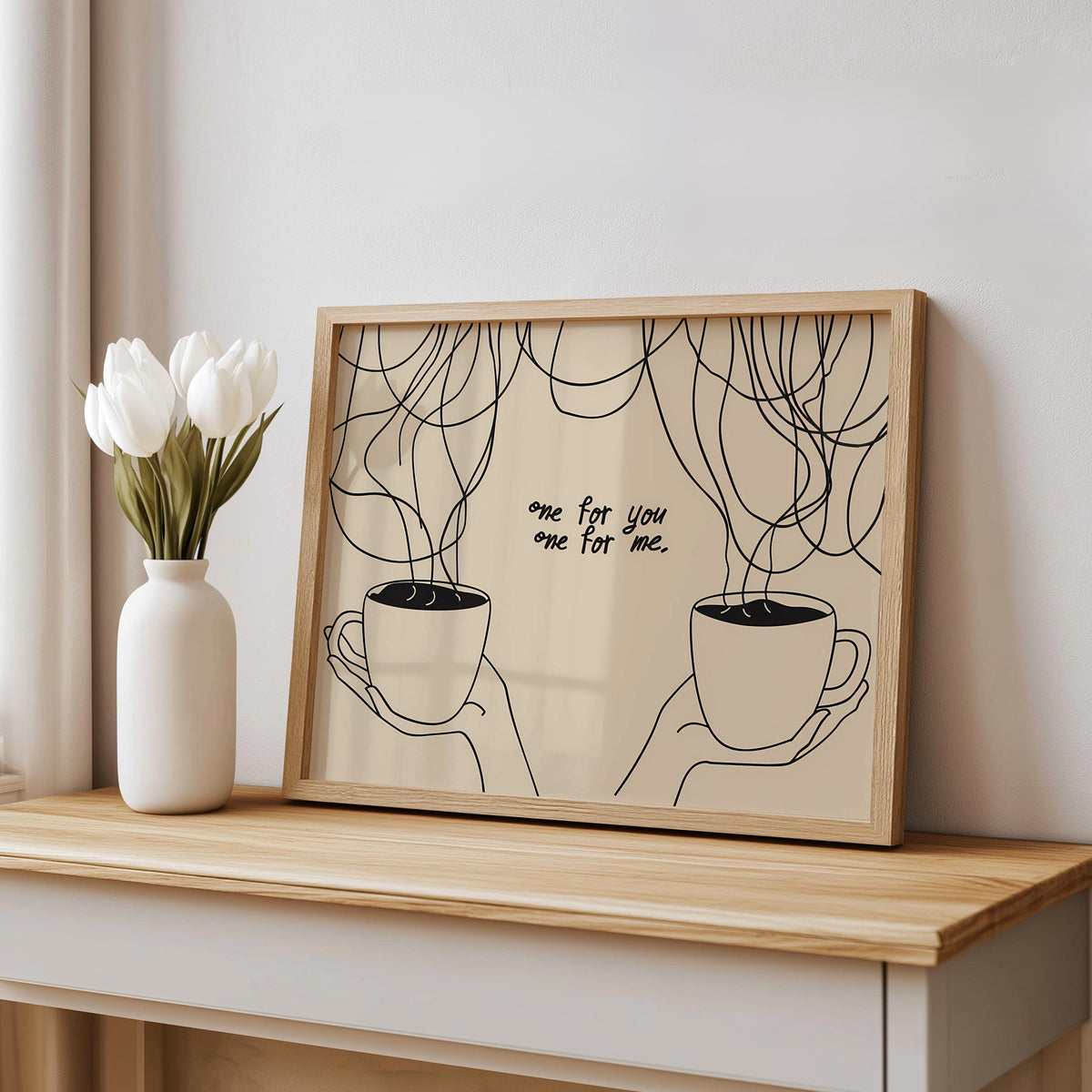 Coffee Quote Wall Art, Minimalist Line Art Print, Coffee Bar Kitchen Decor, One for You One for Me Poster