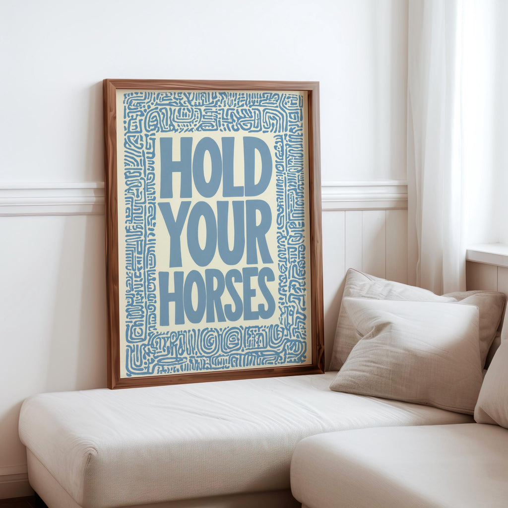 Hold Your Horses Western Wall Art, Bold Cowboy Quote Poster, Black and White Typography Print, Ranch House Decor