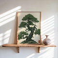Vintage Japanese Pine Tree Art, Woodblock Style Japandi Poster, Botanical Print