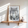 Whimsical Cat Art, Funny Cat with Fish Print, Playful Wall Decor, Weird Medieval Cat Poster, Quirky Animal Illustration