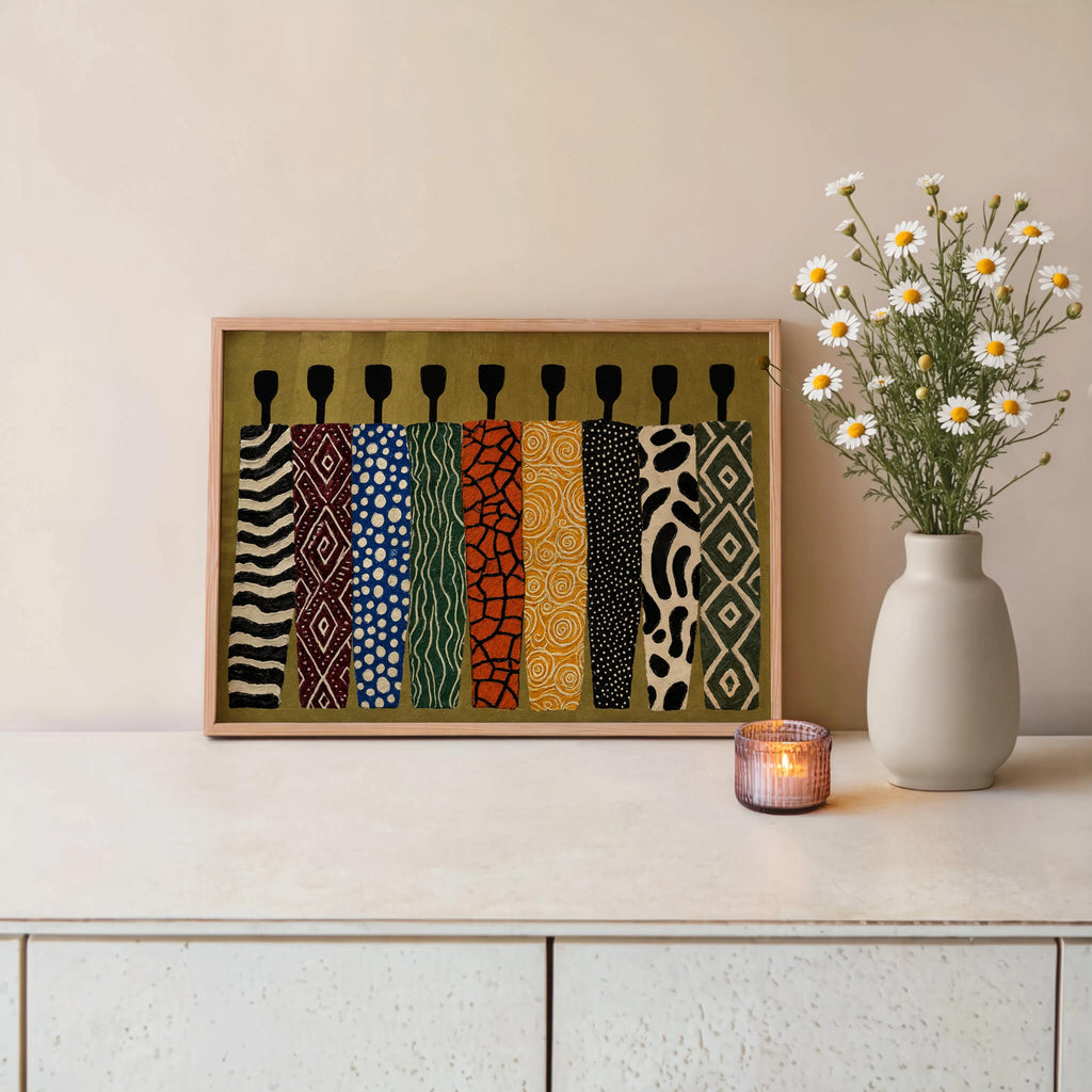 Abstract African Art Print, Ethnic Tribal Figures Wall Art, Afrocentric Black People Figurative Decor, Modern Colorful Cultural Afro Panel