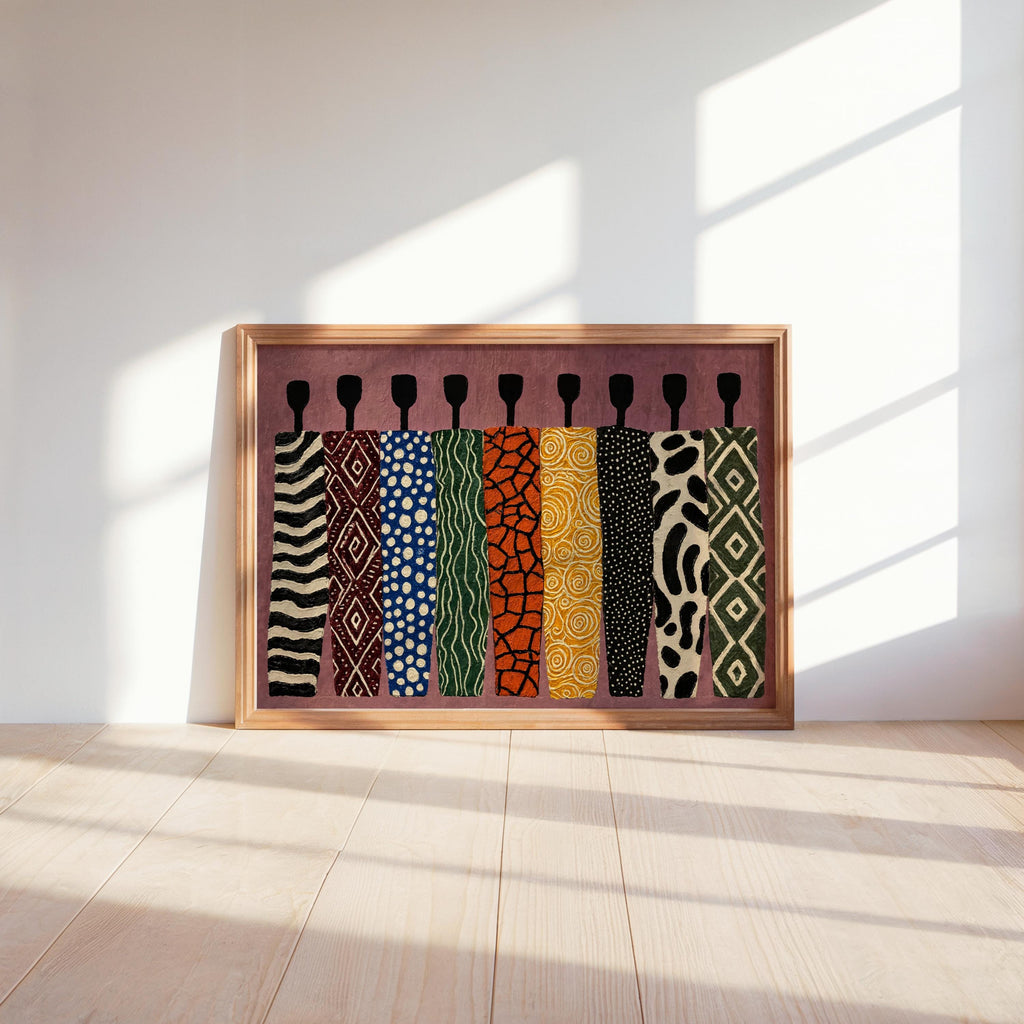 Abstract African Art Print, Ethnic Tribal Figures Wall Art, Afrocentric Black People Figurative Decor, Modern Colorful Cultural Afro Panel