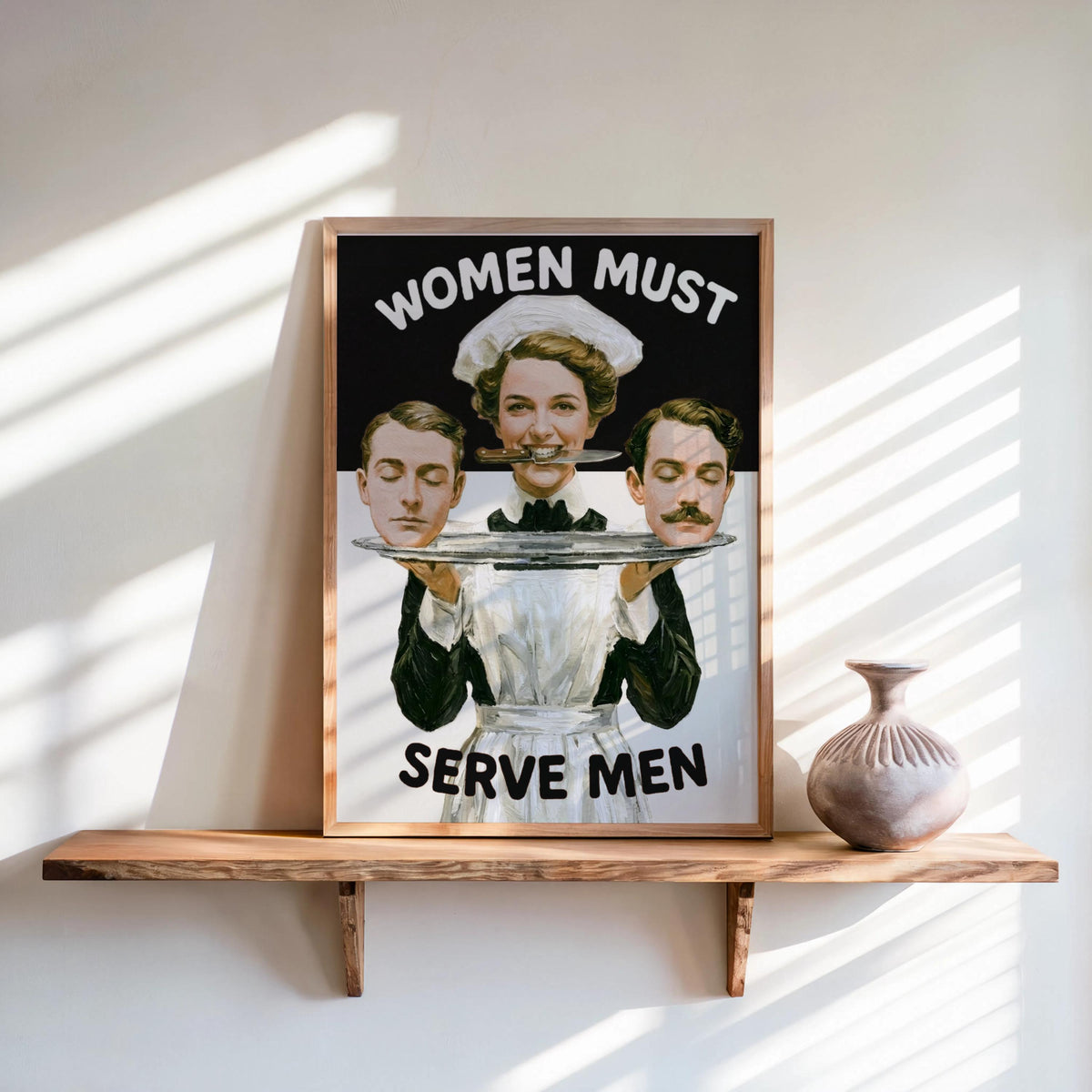 Dark Feminist Art Print "Women Must Serve Men", Bold Humor Poster, Vintage Statement Wall Art, Rebellious Pulp Illustration, Gothic Decor