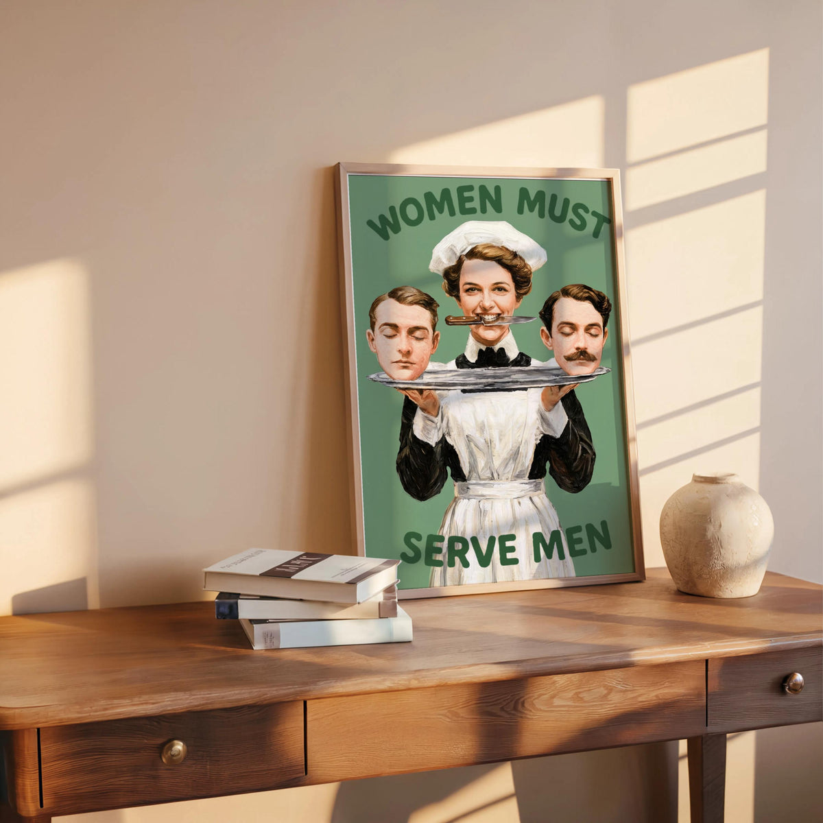 Dark Feminist Art Print "Women Must Serve Men", Bold Humor Poster, Vintage Statement Wall Art, Rebellious Pulp Illustration, Gothic Decor