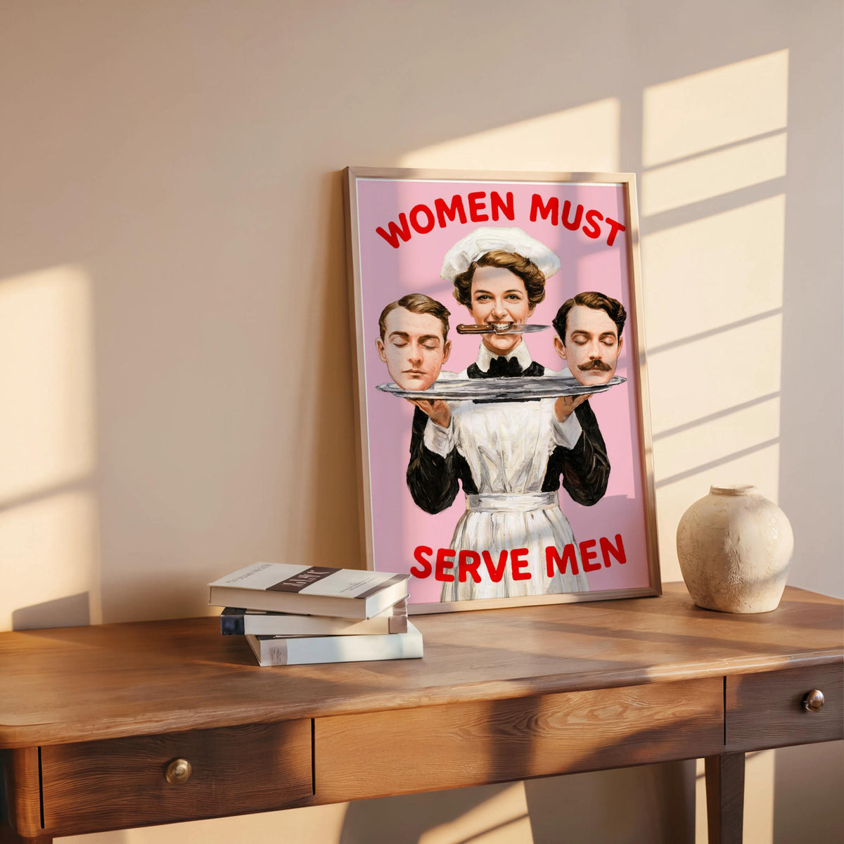 Dark Feminist Art Print "Women Must Serve Men", Bold Humor Poster, Vintage Statement Wall Art, Rebellious Pulp Illustration, Gothic Decor