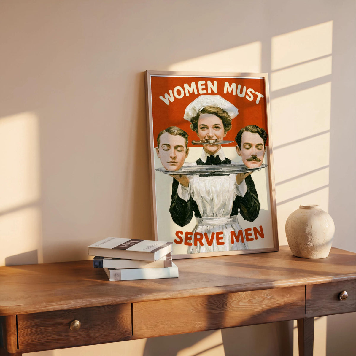Dark Feminist Art Print "Women Must Serve Men", Bold Humor Poster, Vintage Statement Wall Art, Rebellious Pulp Illustration, Gothic Decor