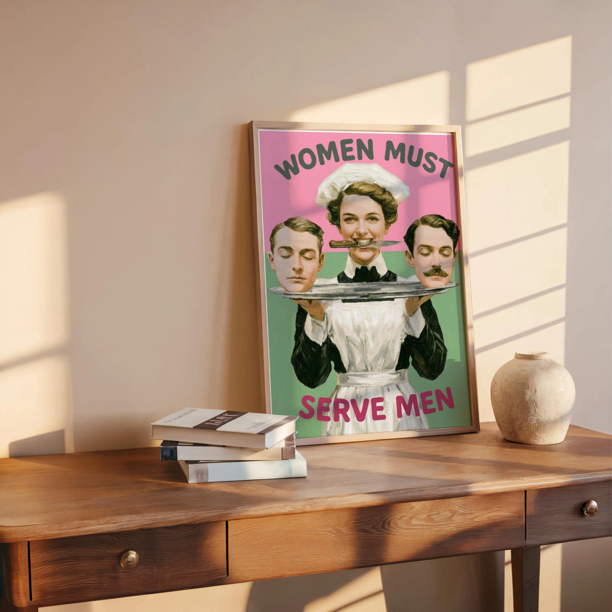 Dark Feminist Art Print "Women Must Serve Men", Bold Humor Poster, Vintage Statement Wall Art, Rebellious Pulp Illustration, Gothic Decor