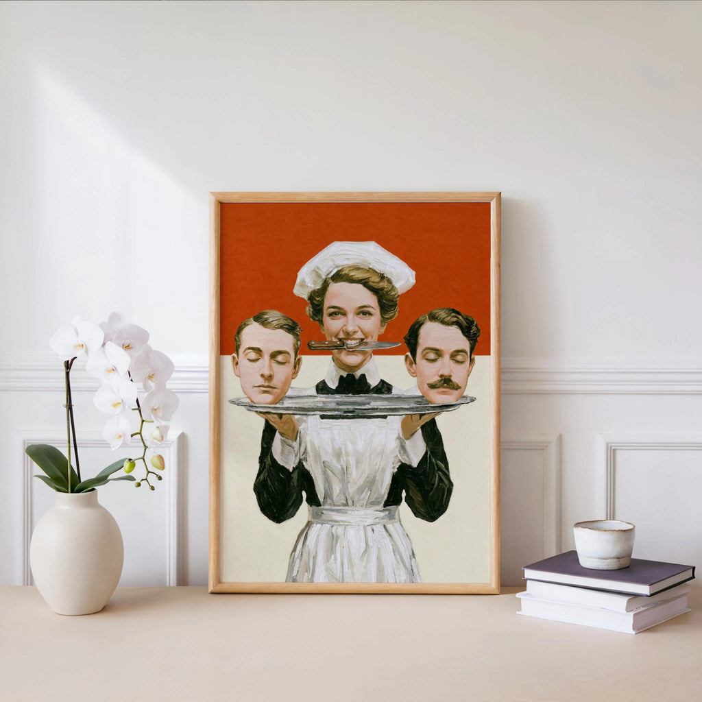 Dark Feminist Art Print "Women Must Serve Men", Bold Humor Poster, Vintage Statement Wall Art, Rebellious Pulp Illustration, Gothic Decor
