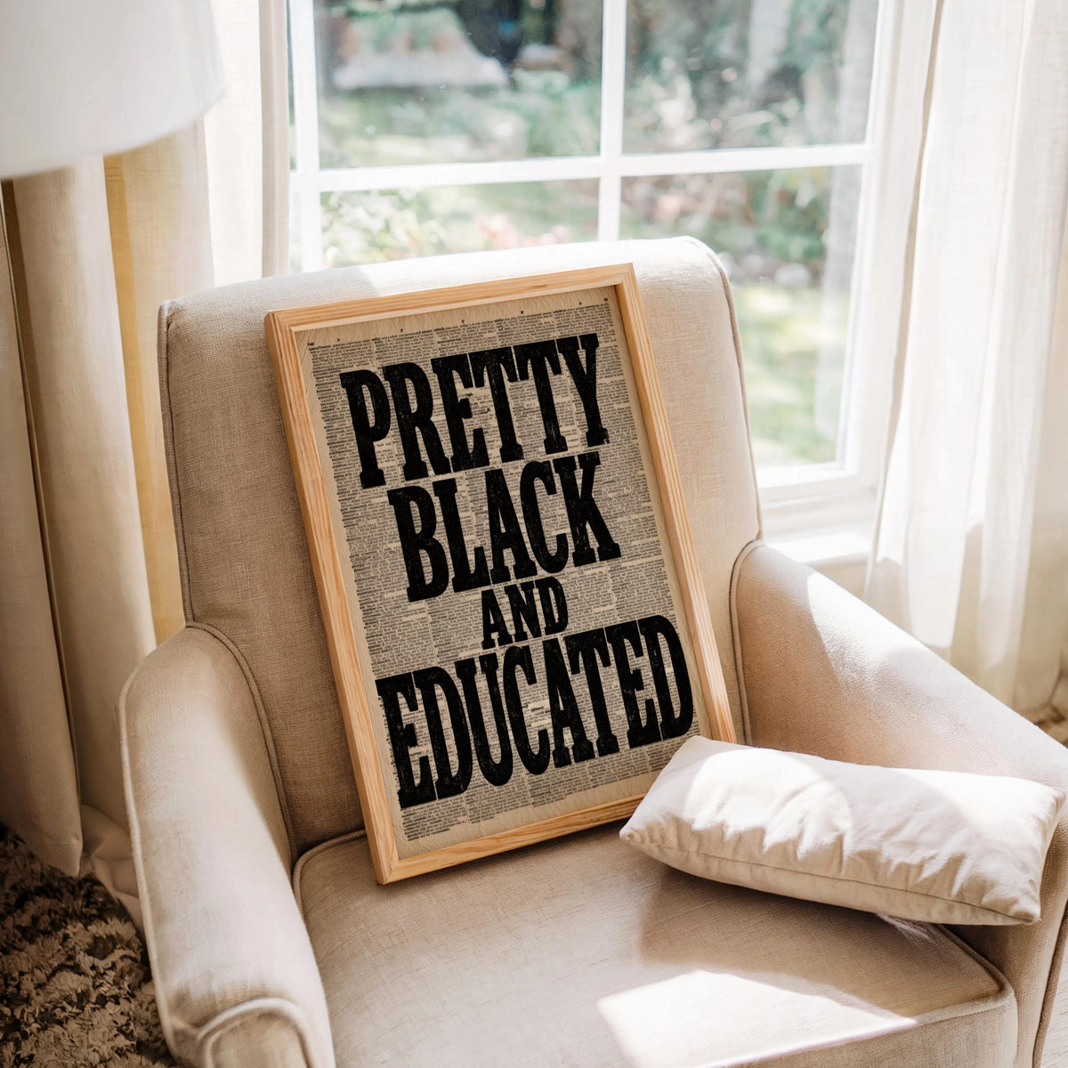 Pretty Black Educated Typographical Print, Afrocentric Wall Art, 70s African American Feminist Poster