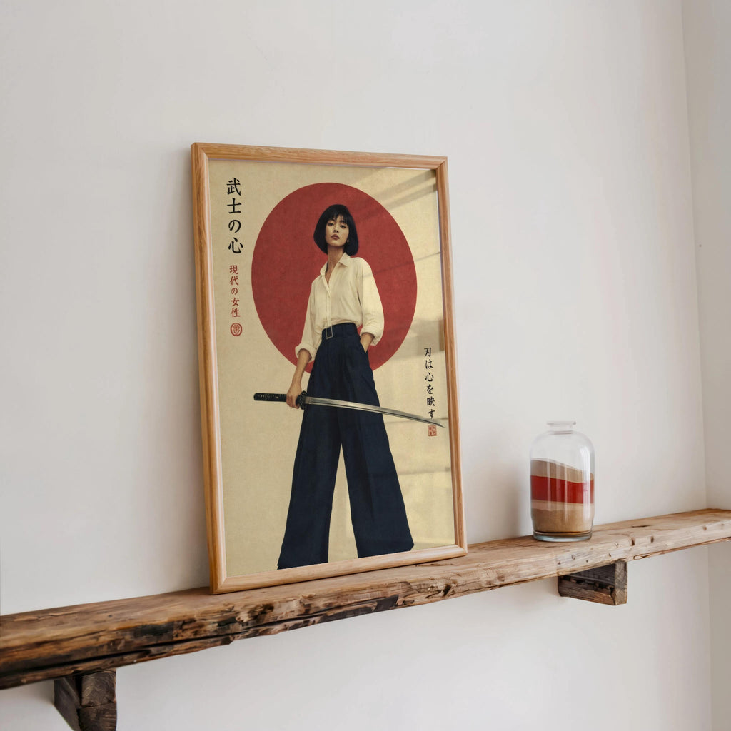 Tokyo Retro Futurism Wall Art, Vintage Japanese Poster, Asian Girl Feminist Print, Modern Samurai Art, Kanji Katana Cinematic Decor For Him