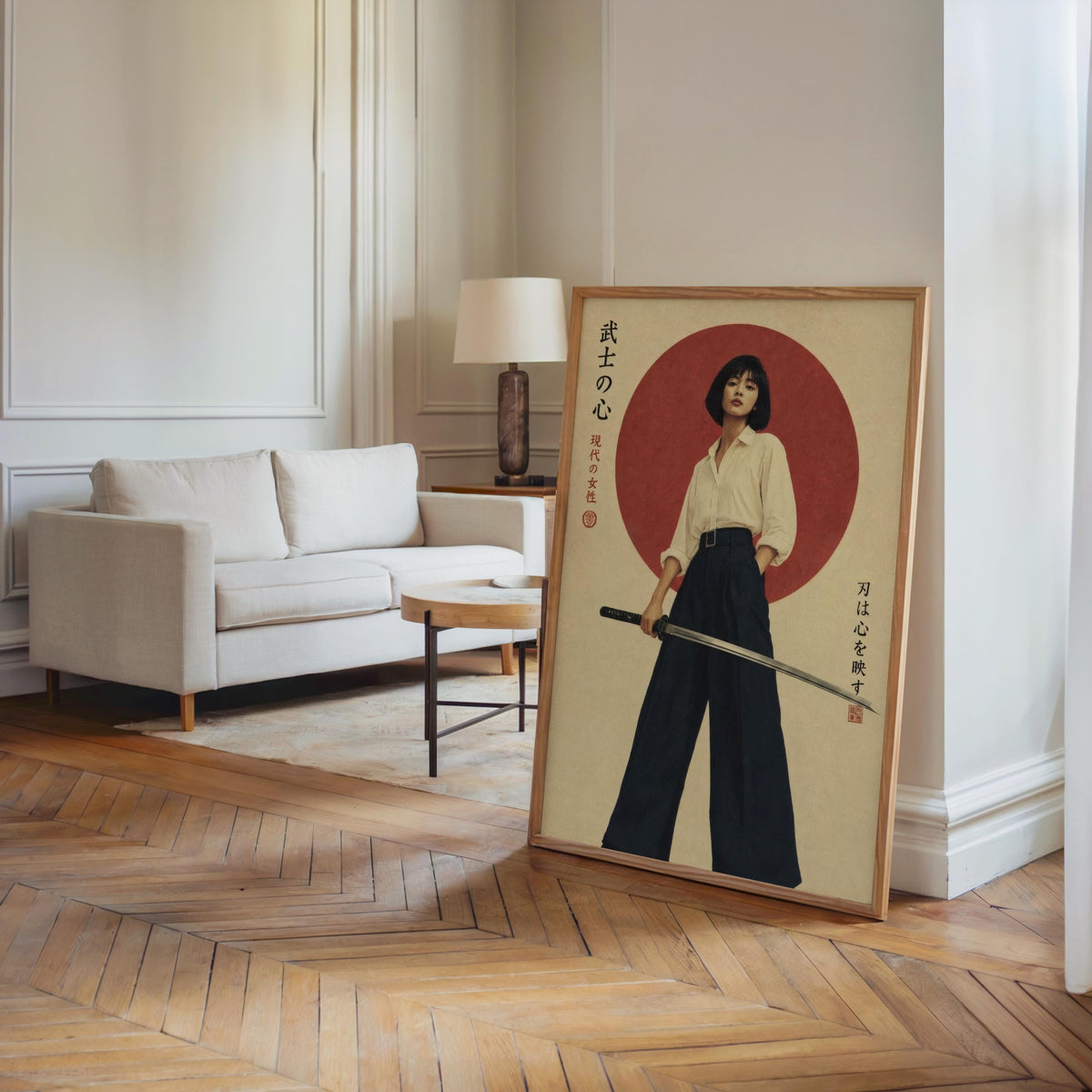 Tokyo Retro Futurism Wall Art, Vintage Japanese Poster, Asian Girl Feminist Print, Modern Samurai Art, Kanji Katana Cinematic Decor For Him