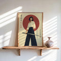 Tokyo Retro Futurism Wall Art, Vintage Japanese Poster, Asian Girl Feminist Print, Modern Samurai Art, Kanji Katana Cinematic Decor For Him