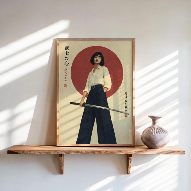 Tokyo Retro Futurism Wall Art, Vintage Japanese Poster, Asian Girl Feminist Print, Modern Samurai Art, Kanji Katana Cinematic Decor For Him