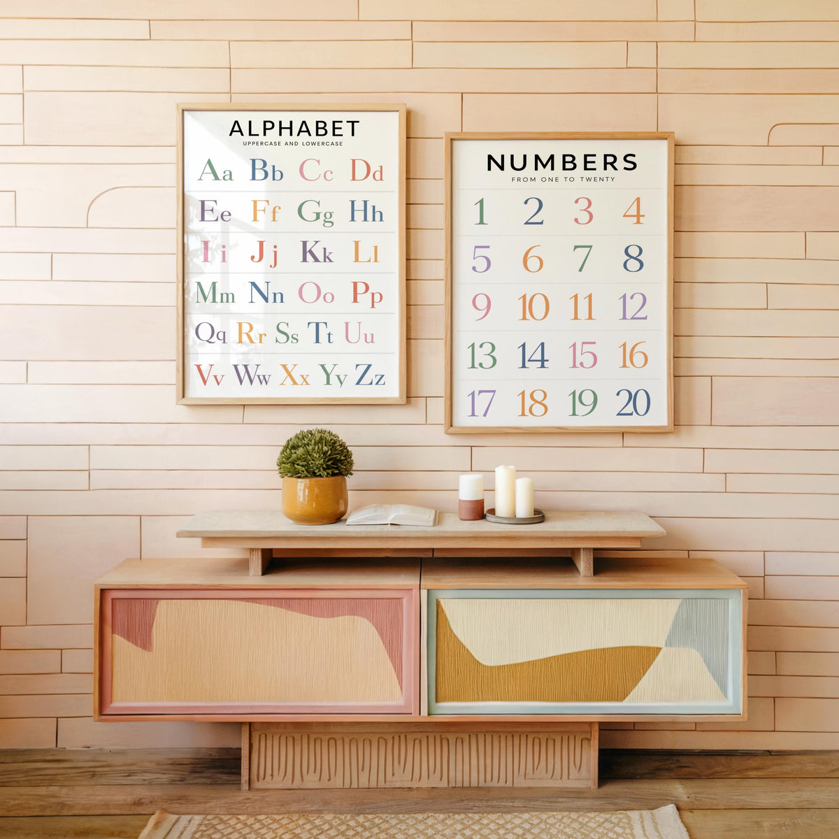 Alphabet & Number Chart, Rainbow Set of 2, Educational Wall Art, Homeschool ABC 123 Decor, Prescool Kids Room Print, Classroom Illustration