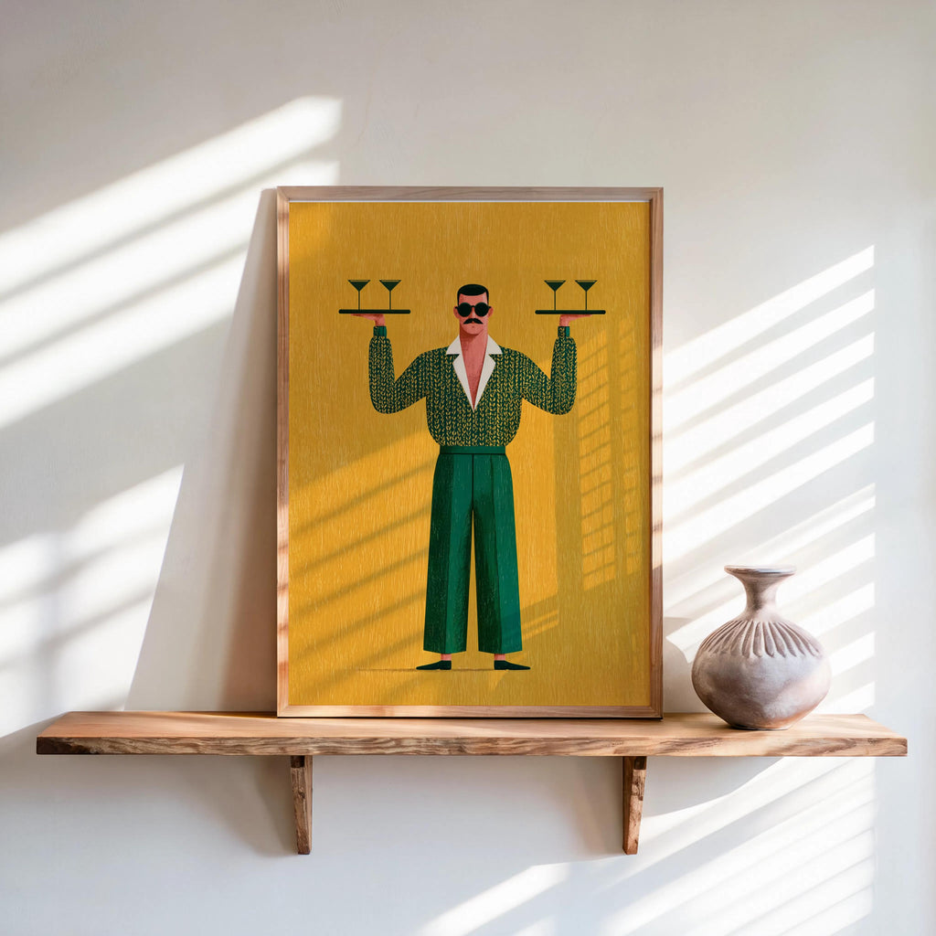 Retro Bar Martini Wall Art, Mid Century Modern Waiter Print, Funny Cocktail Cart Poster, Vintage Kitchen Decor, Quirky Man Cave Gift