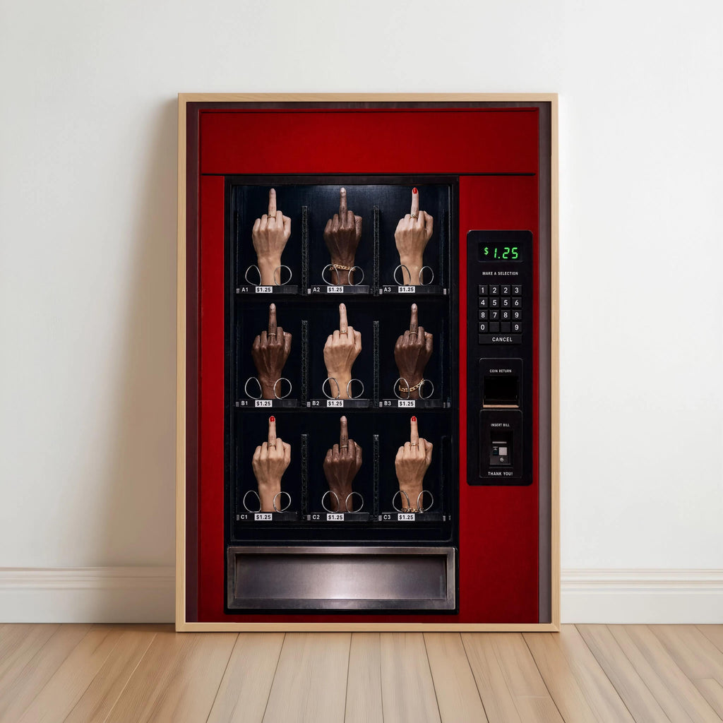 Middle Finger Vending Machine Print, Edgy Pop Art, Satirical Statement Wall Decor