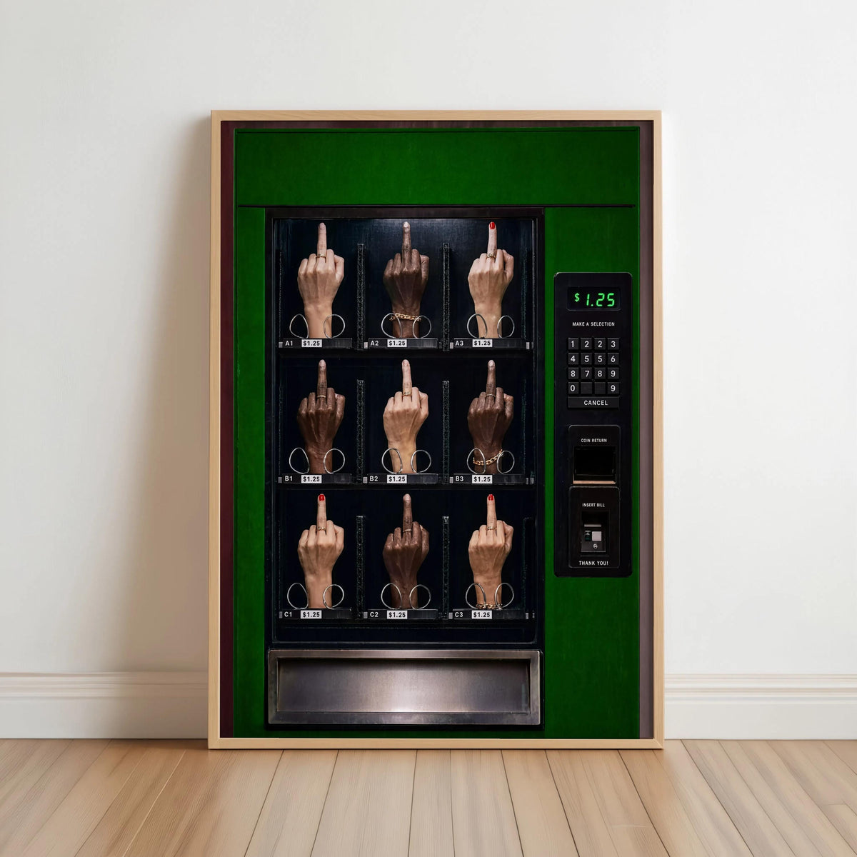 Middle Finger Vending Machine Print, Edgy Pop Art, Satirical Statement Wall Decor