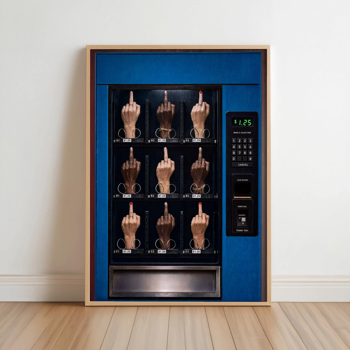 Middle Finger Vending Machine Print, Edgy Pop Art, Satirical Statement Wall Decor