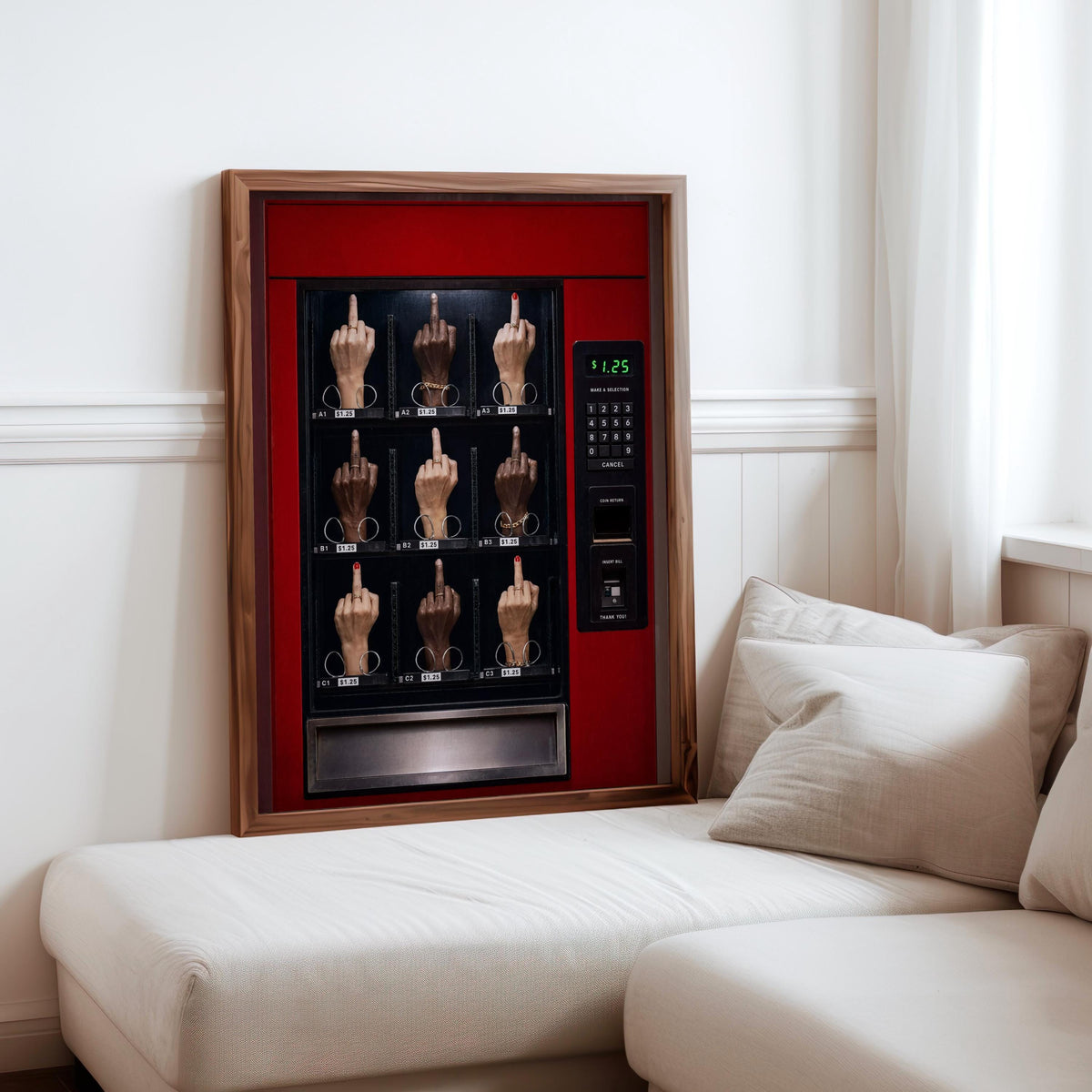 Middle Finger Vending Machine Print, Edgy Pop Art, Satirical Statement Wall Decor
