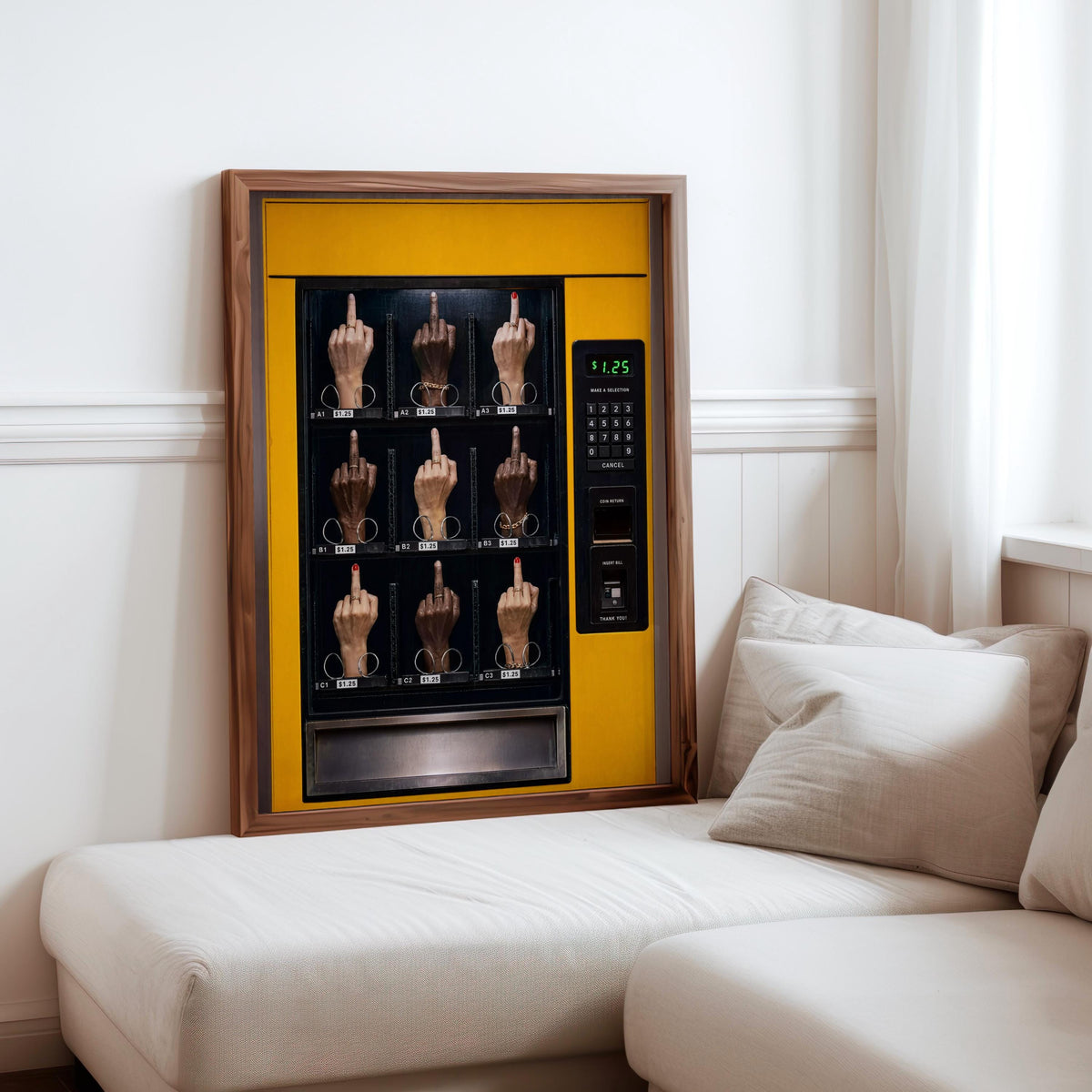 Middle Finger Vending Machine Print, Edgy Pop Art, Satirical Statement Wall Decor