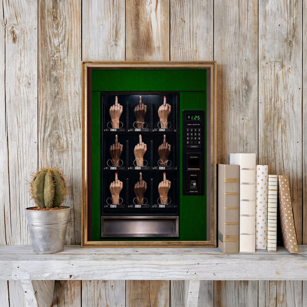 Middle Finger Vending Machine Print, Edgy Pop Art, Satirical Statement Wall Decor