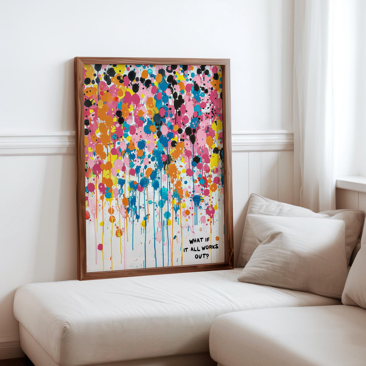What If It All Works Out Abstract Art, Vibrant Drip Paint Poster, Inspirational Quote Wall Decor, Custom Personal Splatter Typography Print